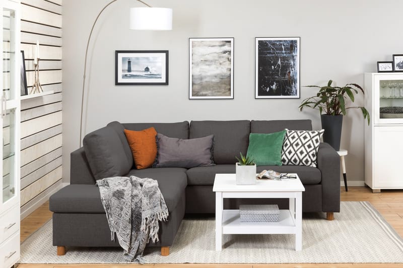 Crazy 3-seters Venstrevendt L-formet Sjeselongsofa i Stoff - Mørk grå - Møbler - Sofaer - Sofa med sjeselong