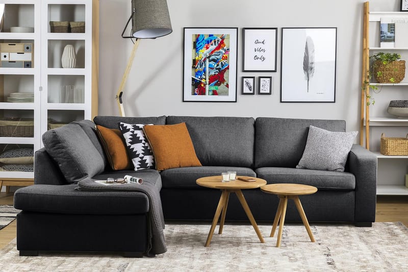 Crazy 3-seters Venstrevendt L-formet Sjeselongsofa i Stoff - Mørk grå - Møbler - Sofaer - Sofa med sjeselong - 3 seters sofa med divan