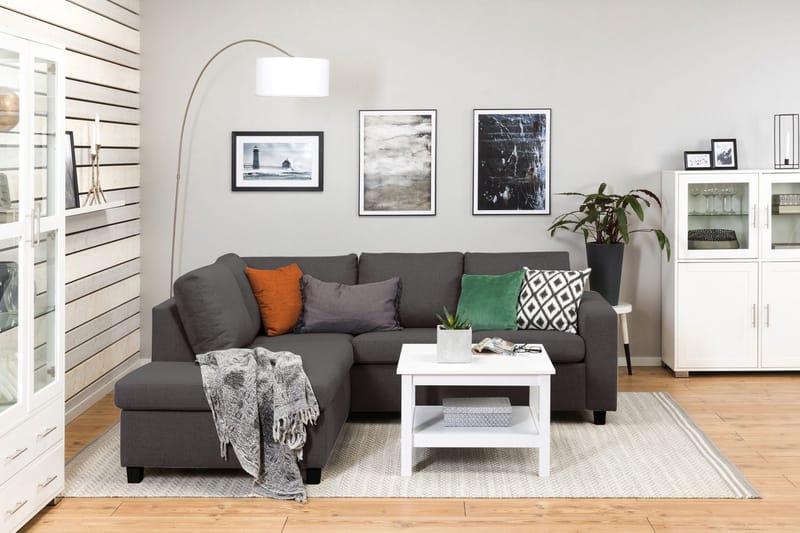 Crazy 3-seters Venstrevendt L-formet Sjeselongsofa i Stoff - Mørk grå - Møbler - Sofaer - Sofa med sjeselong - 3 seters sofa med divan