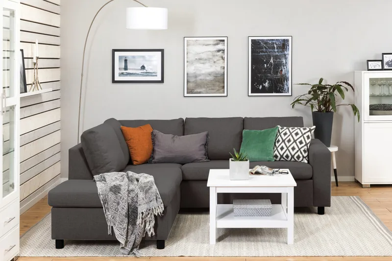 Crazy 3-seters Venstrevendt L-formet Sjeselongsofa i Stoff - Mørk grå - Møbler - Sofaer - Sofa med sjeselong - 2 seters sofa med divan