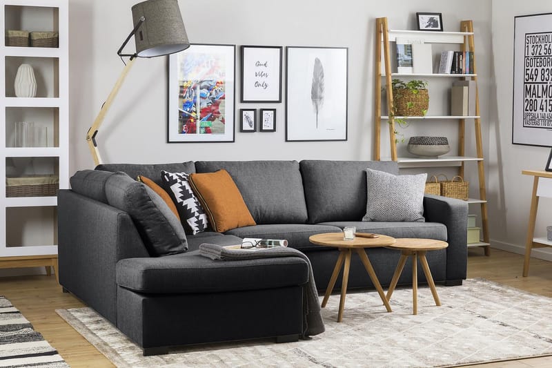 Crazy 3-seters Venstrevendt L-formet Sjeselongsofa i Stoff - Mørk grå - Møbler - Sofaer - Sofa med sjeselong - 3 seters sofa med divan
