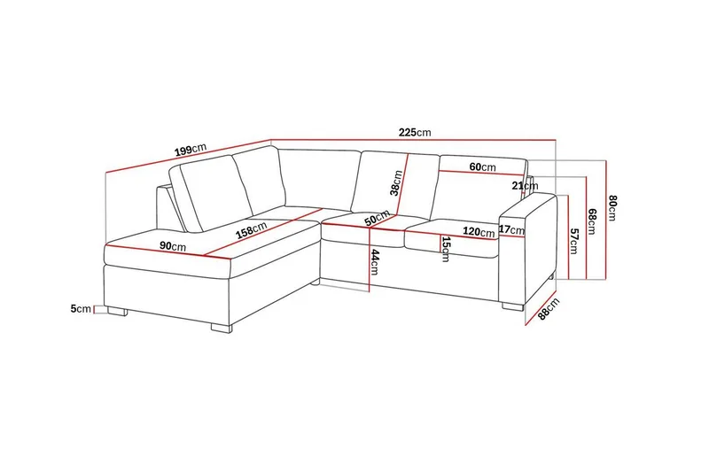 Crazy 3-seters Venstrevendt L-formet Sjeselongsofa i Stoff - Mørk grå - Møbler - Sofaer - Sofa med sjeselong - 2 seters sofa med divan