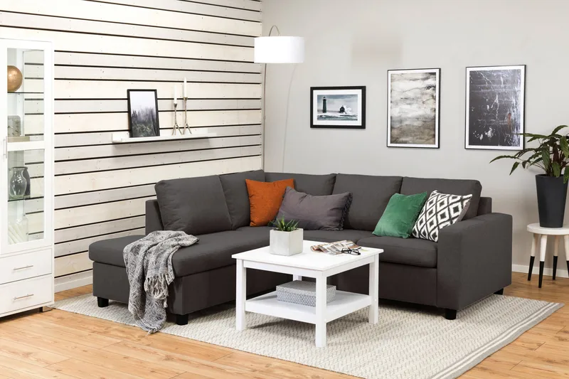 Crazy 3-seters Venstrevendt L-formet Sjeselongsofa i Stoff - Mørk grå - Møbler - Sofaer - Sofa med sjeselong - 2 seters sofa med divan