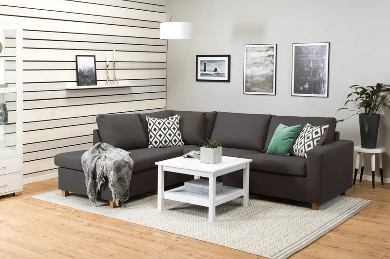 Crazy 3-seters Venstrevendt L-formet Sjeselongsofa i Stoff - Mørk grå - Møbler - Sofaer - Sofa med sjeselong - 3 seters sofa med divan