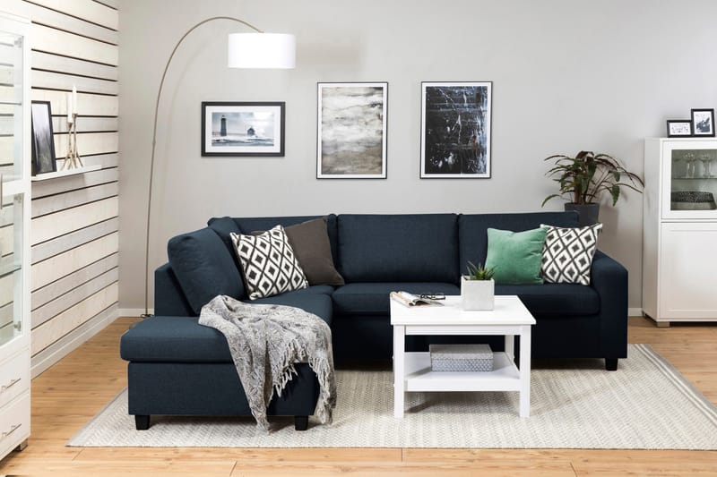 Crazy 3-seters Venstrevendt L-formet Sjeselongsofa i Stoff - Mørkeblå - Møbler - Sofaer - Sofa med sjeselong