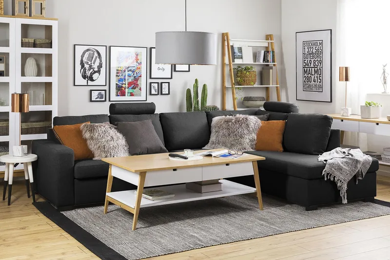 Crazy 4-seters Høyrevendt L-formet Sjeselongsofa i Stoff - Antrasitt - Møbler - Sofaer - Sofa med sjeselong - 3 seters sofa med divan