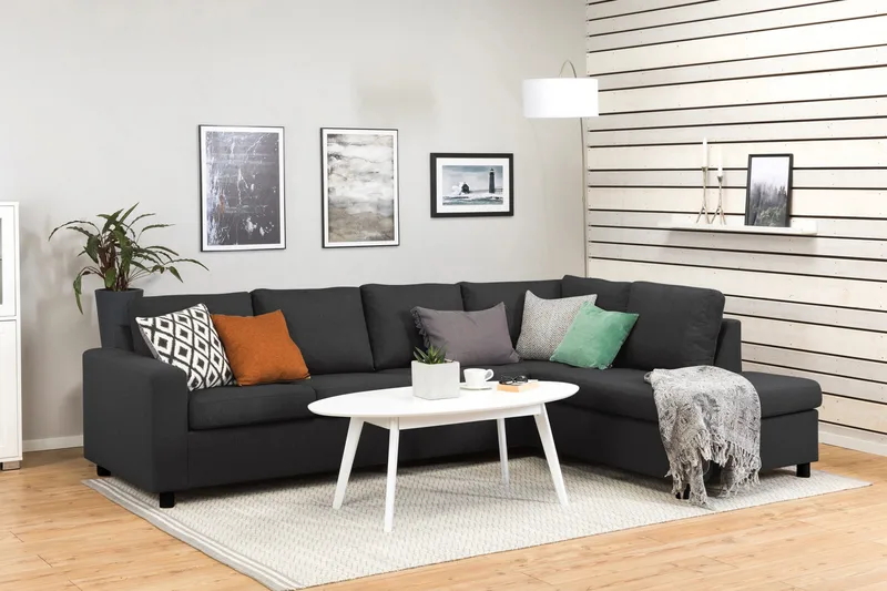 Crazy 4-seters Høyrevendt L-formet Sjeselongsofa i Stoff - Antrasitt - Møbler - Sofaer - Sofa med sjeselong - 3 seters sofa med divan