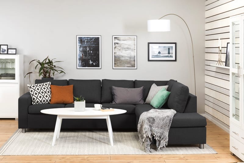 Crazy 4-seters Høyrevendt L-formet Sjeselongsofa i Stoff - Antrasitt - Møbler - Sofaer - Sofa med sjeselong - 3 seters sofa med divan