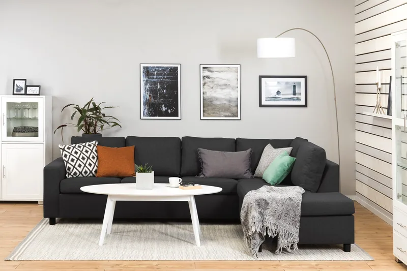 Crazy 4-seters Høyrevendt L-formet Sjeselongsofa i Stoff - Antrasitt - Møbler - Sofaer - Sofa med sjeselong - 3 seters sofa med divan