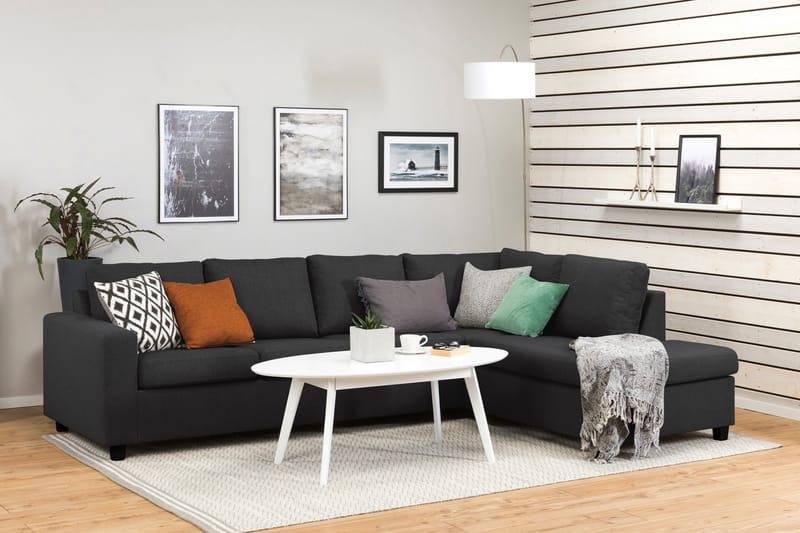 Crazy 4-seters Høyrevendt L-formet Sjeselongsofa i Stoff - Antrasitt - Møbler - Sofaer - Sofa med sjeselong