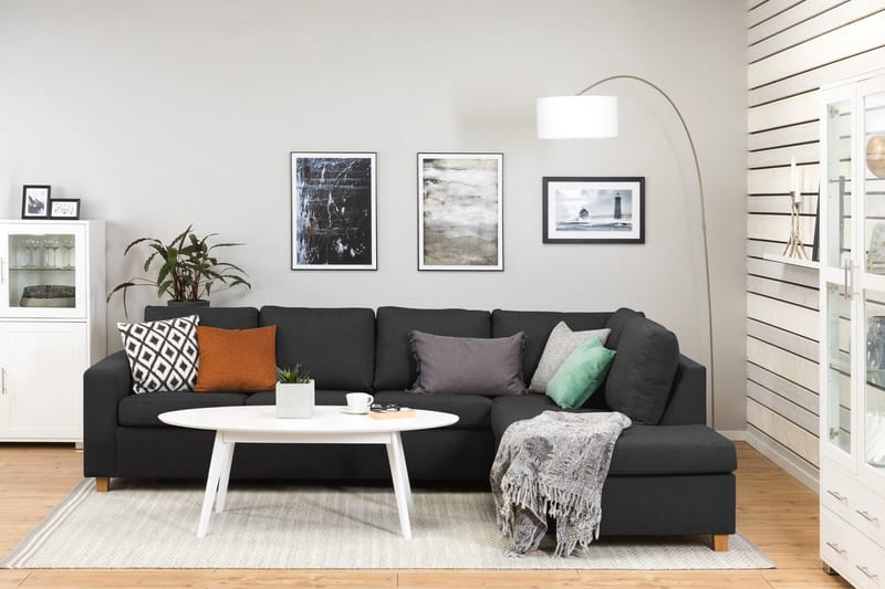 Crazy 4-seters Høyrevendt L-formet Sjeselongsofa i Stoff - Antrasitt - Møbler - Sofaer - Sofa med sjeselong