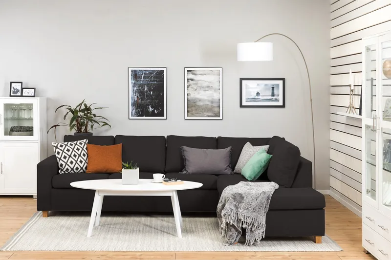 Crazy 4-seters Høyrevendt L-formet Sjeselongsofa i Stoff - Antrasitt - Møbler - Sofaer - Sofa med sjeselong - 3 seters sofa med divan