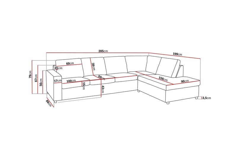 Crazy 4-seters Høyrevendt L-formet Sjeselongsofa i Stoff - Antrasitt - Møbler - Sofaer - Sofa med sjeselong - 3 seters sofa med divan