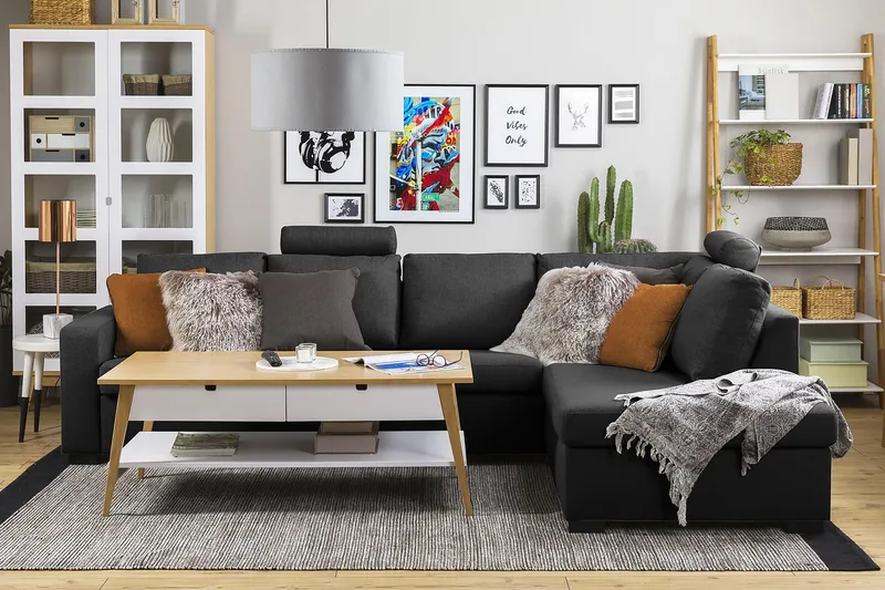 Crazy 4-seters Høyrevendt L-formet Sjeselongsofa i Stoff - Antrasitt - Møbler - Sofaer - Sofa med sjeselong - 3 seters sofa med divan