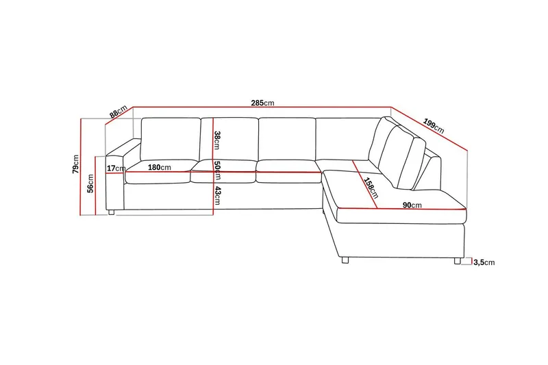 Crazy 4-seters Høyrevendt L-formet Sjeselongsofa i Stoff - Antrasitt - Møbler - Sofaer - Sofa med sjeselong - 3 seters sofa med divan