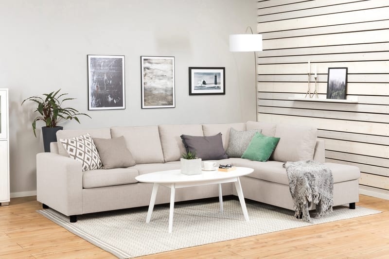 Crazy 4-seters Høyrevendt L-formet Sjeselongsofa i Stoff - Beige - Møbler - Sofaer - Sofa med sjeselong - 3 seters sofa med divan