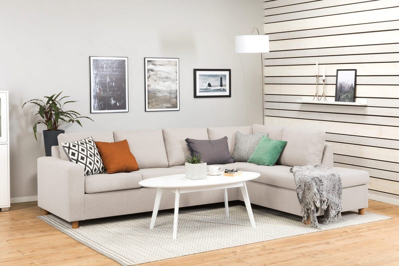 Crazy 4-seters Høyrevendt L-formet Sjeselongsofa i Stoff - Beige - Møbler - Sofaer - Sofa med sjeselong - 3 seters sofa med divan