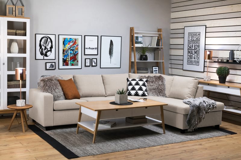 Crazy 4-seters Høyrevendt L-formet Sjeselongsofa i Stoff - Beige - Møbler - Sofaer - Sofa med sjeselong
