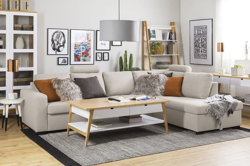Crazy 4-seters Høyrevendt L-formet Sjeselongsofa i Stoff - Beige - Møbler - Sofaer - Sofa med sjeselong - 3 seters sofa med divan