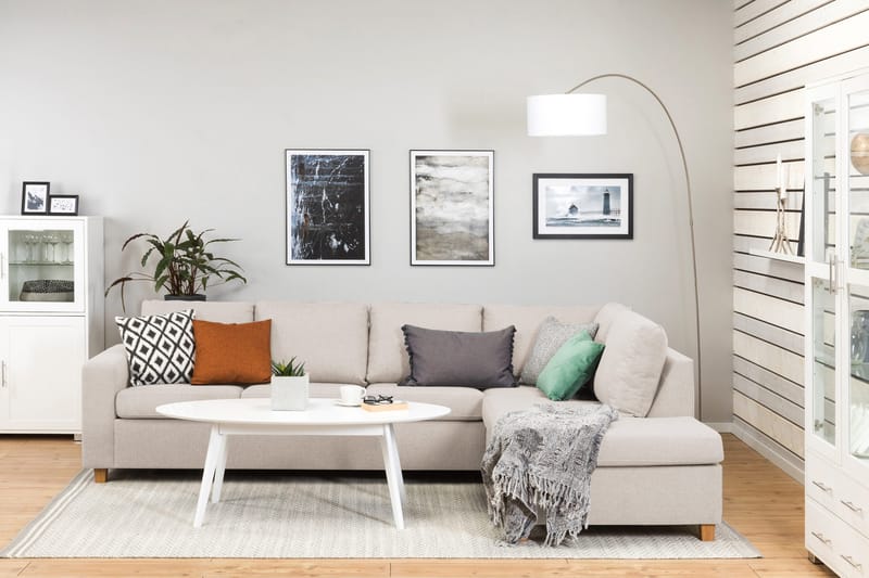 Crazy 4-seters Høyrevendt L-formet Sjeselongsofa i Stoff - Beige - Møbler - Sofaer - Sofa med sjeselong - 3 seters sofa med divan