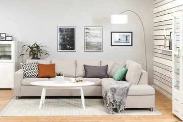 Crazy 4-seters Høyrevendt L-formet Sjeselongsofa i Stoff - Beige - Møbler - Sofaer - Sofa med sjeselong