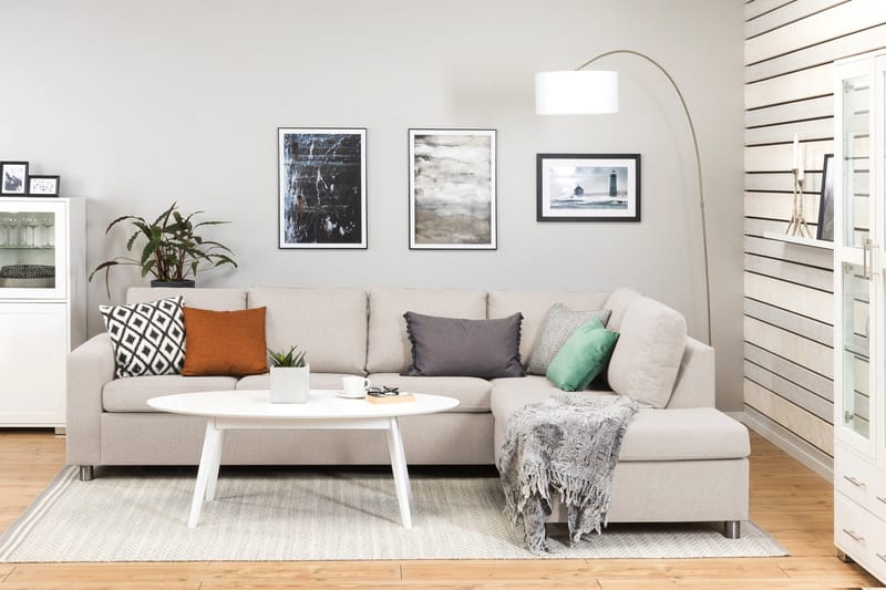 Crazy 4-seters Høyrevendt L-formet Sjeselongsofa i Stoff - Beige - Møbler - Sofaer - Sofa med sjeselong - 3 seters sofa med divan