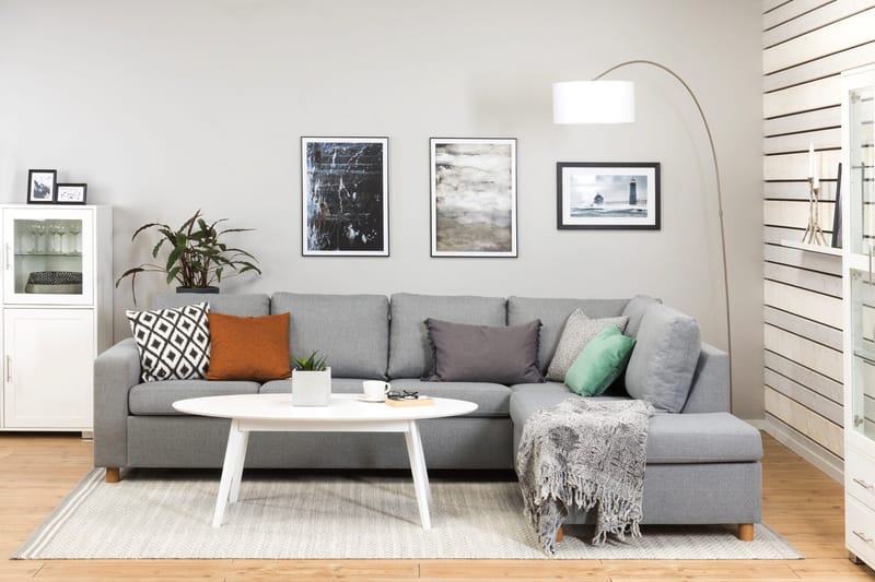 Crazy 4-seters Høyrevendt L-formet Sjeselongsofa i Stoff - Grå - Møbler - Sofaer - Sofa med sjeselong - 3 seters sofa med divan