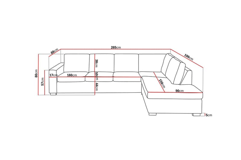 Crazy 4-seters Høyrevendt L-formet Sjeselongsofa i Stoff - Grå - Møbler - Sofaer - Sofa med sjeselong - 3 seters sofa med divan