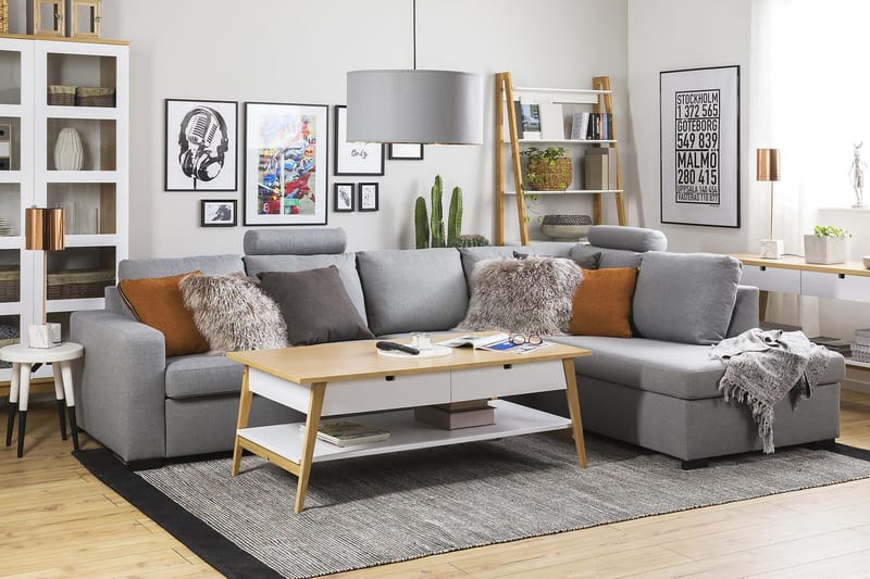 Crazy 4-seters Høyrevendt L-formet Sjeselongsofa i Stoff - Grå - Møbler - Sofaer - Sofa med sjeselong - 3 seters sofa med divan