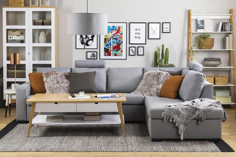 Crazy 4-seters Høyrevendt L-formet Sjeselongsofa i Stoff - Grå - Møbler - Sofaer - Sofa med sjeselong - 3 seters sofa med divan