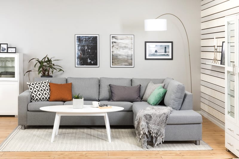 Crazy 4-seters Høyrevendt L-formet Sjeselongsofa i Stoff - Grå - Møbler - Sofaer - Sofa med sjeselong