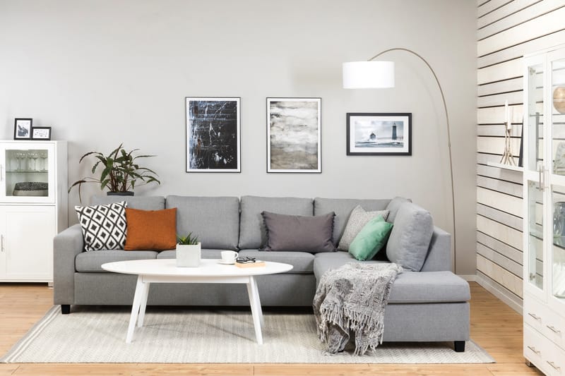 Crazy 4-seters Høyrevendt L-formet Sjeselongsofa i Stoff - Grå - Møbler - Sofaer - Sofa med sjeselong