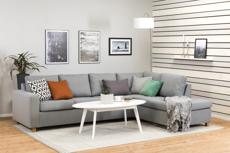 Crazy 4-seters Høyrevendt L-formet Sjeselongsofa i Stoff - Grå - Møbler - Sofaer - Sofa med sjeselong