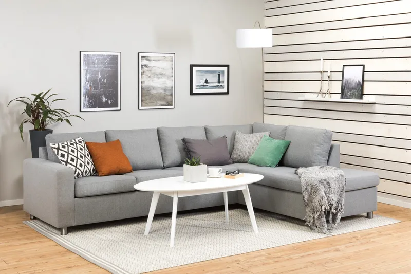 Crazy 4-seters Høyrevendt L-formet Sjeselongsofa i Stoff - Grå - Møbler - Sofaer - Sofa med sjeselong - 3 seters sofa med divan