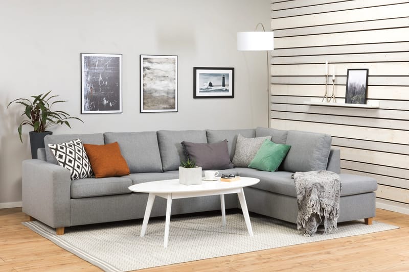 Crazy 4-seters Høyrevendt L-formet Sjeselongsofa i Stoff - Grå - Møbler - Sofaer - Sofa med sjeselong - 3 seters sofa med divan