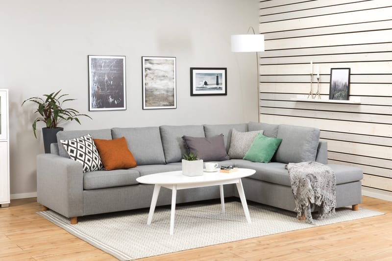 Crazy 4-seters Høyrevendt L-formet Sjeselongsofa i Stoff - Grå - Møbler - Sofaer - Sofa med sjeselong - 3 seters sofa med divan