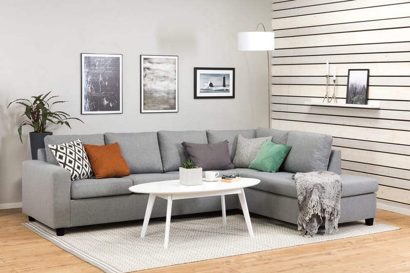 Crazy 4-seters Høyrevendt L-formet Sjeselongsofa i Stoff - Grå - Møbler - Sofaer - Sofa med sjeselong - 3 seters sofa med divan