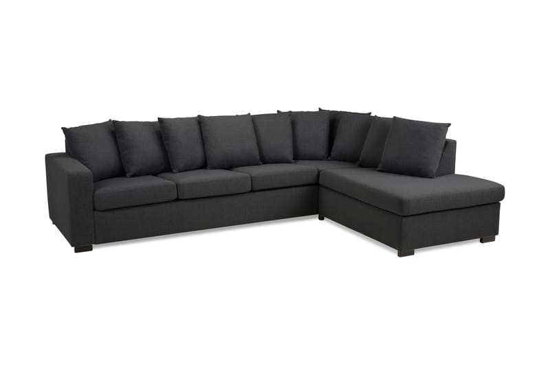 Crazy 4-seters Høyrevendt L-formet Sjeselongsofa i Stoff inkl. Pynteputer - Mørk grå - Møbler - Sofaer - Sofa med sjeselong