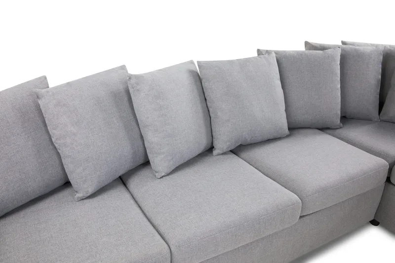 Crazy 4-seters Høyrevendt L-formet Sjeselongsofa i Stoff inkl. Pynteputer - Grå - Møbler - Sofaer - Sofa med sjeselong