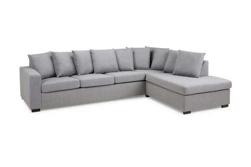 Crazy 4-seters Høyrevendt L-formet Sjeselongsofa i Stoff inkl. Pynteputer - Grå - Møbler - Sofaer - Sofa med sjeselong