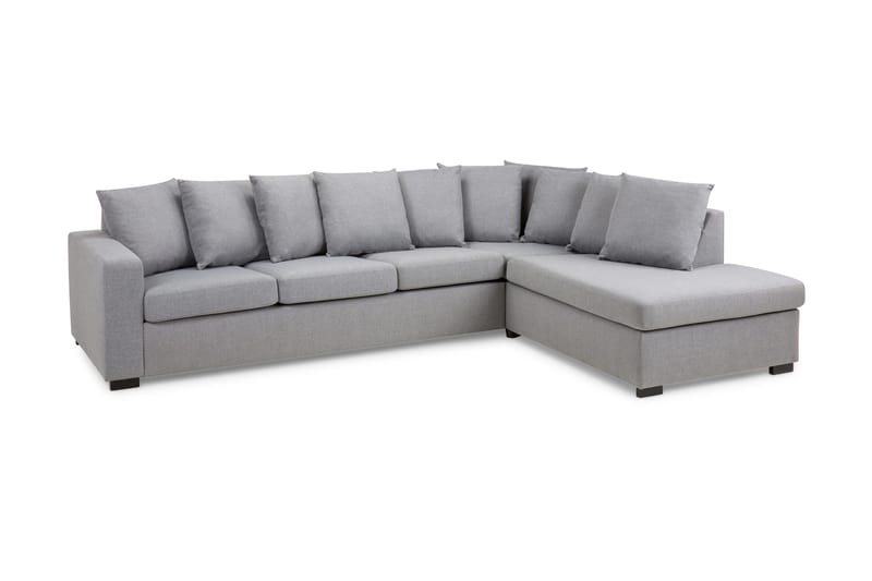 Crazy 4-seters Høyrevendt L-formet Sjeselongsofa i Stoff inkl. Pynteputer - Grå - Møbler - Sofaer - Sofa med sjeselong