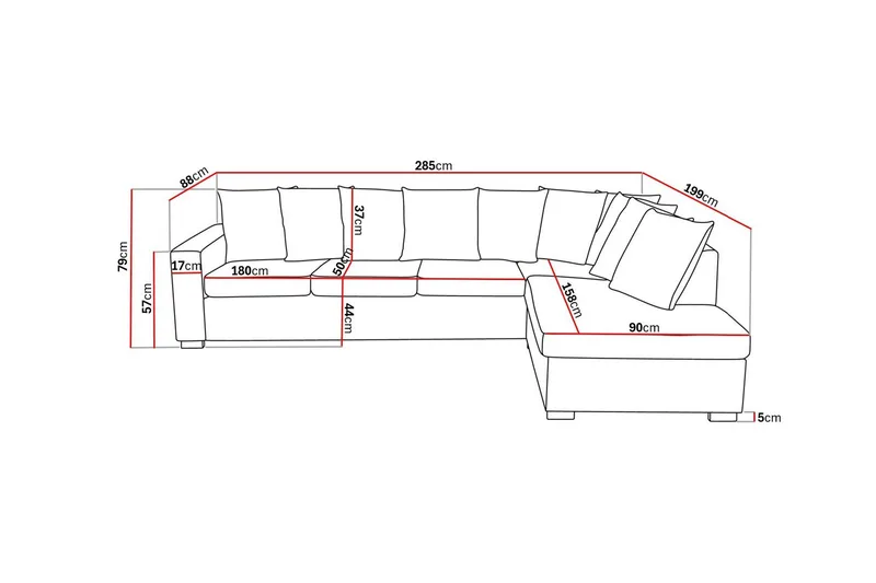Crazy 4-seters Høyrevendt L-formet Sjeselongsofa i Stoff inkl. Pynteputer - Mørk grå - Møbler - Sofaer - Sofa med sjeselong