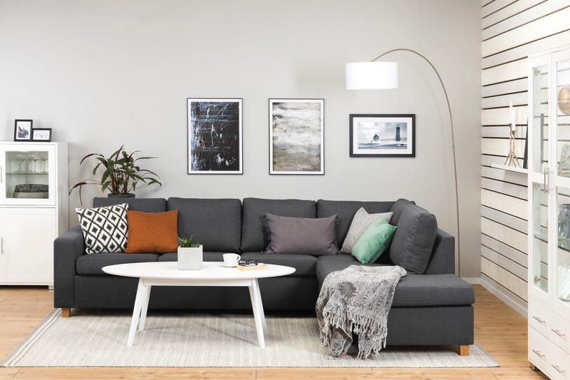 Crazy 4-seters Høyrevendt L-formet Sjeselongsofa i Stoff - Mørk grå - Møbler - Sofaer - Sofa med sjeselong - 3 seters sofa med divan