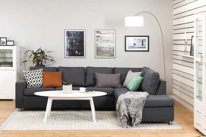 Crazy 4-seters Høyrevendt L-formet Sjeselongsofa i Stoff - Mørk grå - Møbler - Sofaer - Sofa med sjeselong - 3 seters sofa med divan
