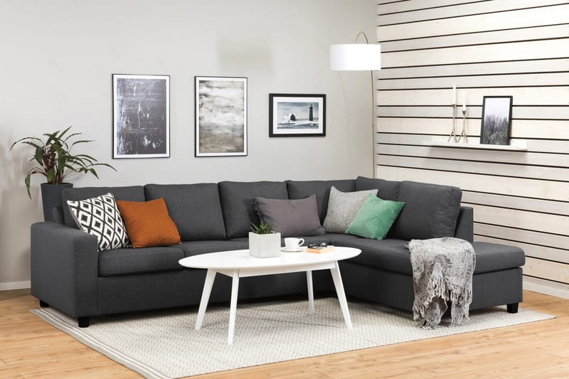 Crazy 4-seters Høyrevendt L-formet Sjeselongsofa i Stoff - Mørk grå - Møbler - Sofaer - Sofa med sjeselong - 3 seters sofa med divan