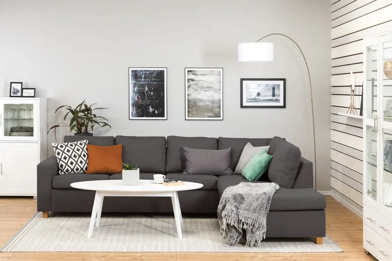 Crazy 4-seters Høyrevendt L-formet Sjeselongsofa i Stoff - Mørk grå - Møbler - Sofaer - Sofa med sjeselong - 3 seters sofa med divan