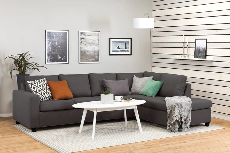 Crazy 4-seters Høyrevendt L-formet Sjeselongsofa i Stoff - Mørk grå - Møbler - Sofaer - Sofa med sjeselong - 3 seters sofa med divan
