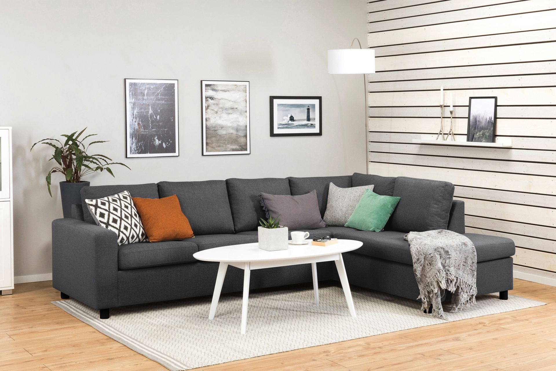 Crazy 4-seters Høyrevendt L-formet Sjeselongsofa i Stoff - Mørk grå - Møbler - Sofaer - Sofa med sjeselong
