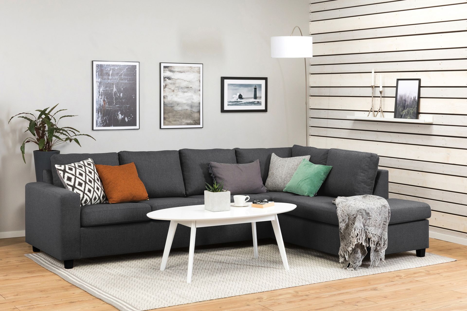 Crazy 4-seters Høyrevendt L-formet Sjeselongsofa i Stoff - Mørk grå - Møbler - Sofaer - Sofa med sjeselong