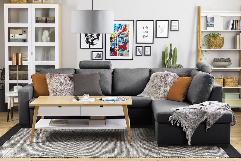 Crazy 4-seters Høyrevendt L-formet Sjeselongsofa i Stoff - Mørk grå - Møbler - Sofaer - Sofa med sjeselong - 3 seters sofa med divan